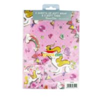 Gift Wrap 2 Pack + 2 Tags - Pink Unicorns (50cm x 70cm)