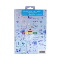 Gift Wrap 2 Pack + 2 Tags - Baby Boy (50cm x 70cm)